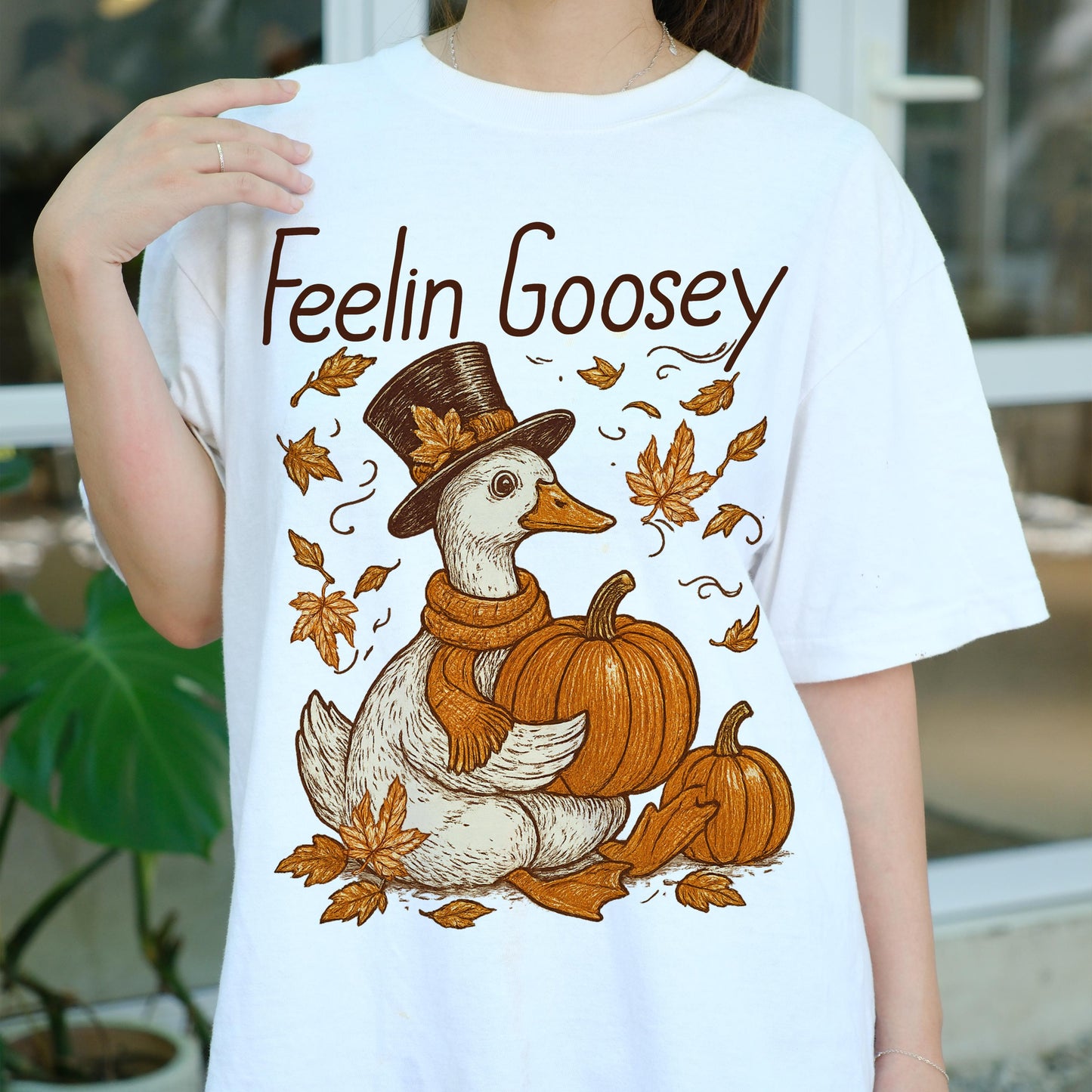 Feelin Goosey Shirt, Funny Fall Duck T-Shirt, Cute Autumn Pumpkin Tee, Thanksgiving Goose Shirt, Vintage Fall Humor Shirt Gift