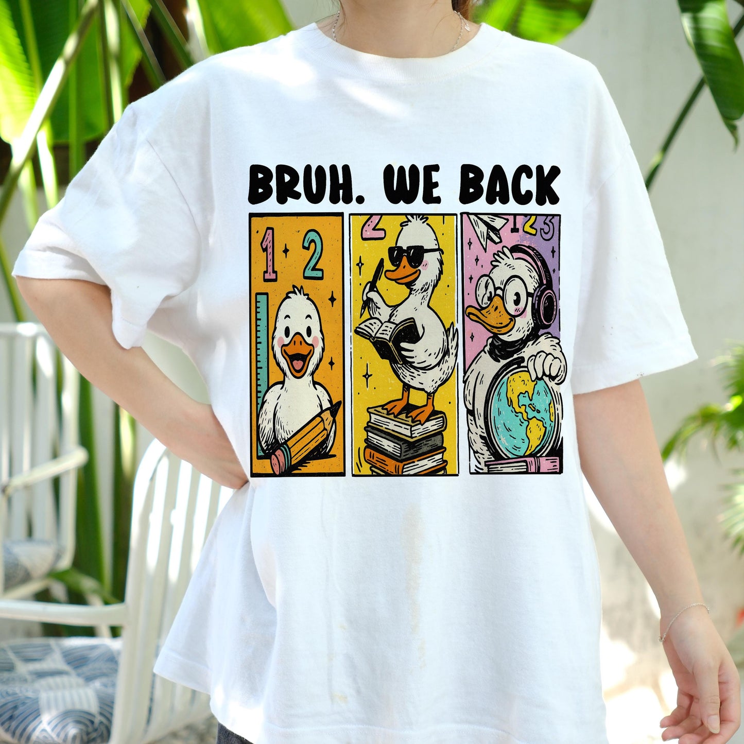 Bruh We Back Shirt, Funny Duck Back to School Tee, Teacher Student Gift, Cute Cartoon Animal T-Shirt, Classroom Humor Top