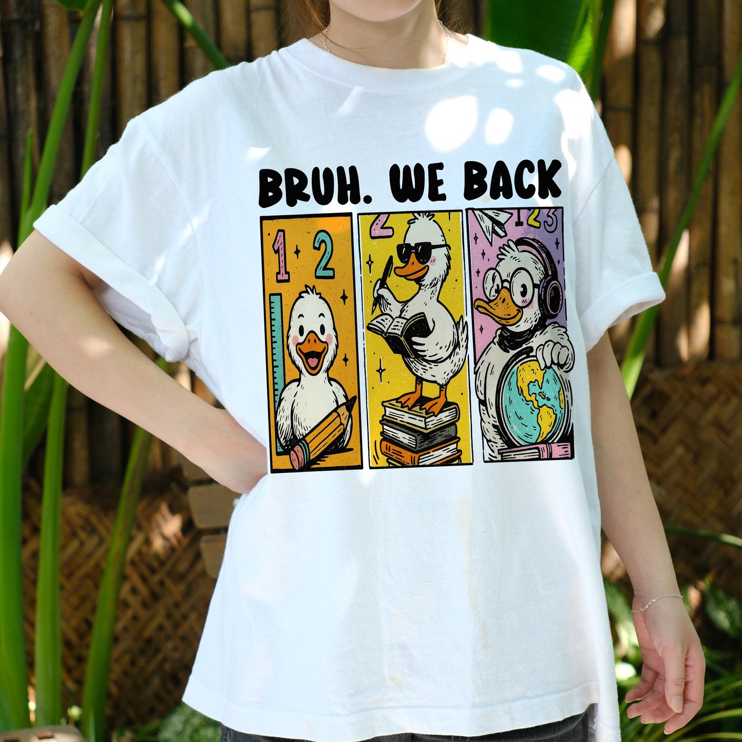 Bruh We Back Shirt, Funny Duck Back to School Tee, Teacher Student Gift, Cute Cartoon Animal T-Shirt, Classroom Humor Top