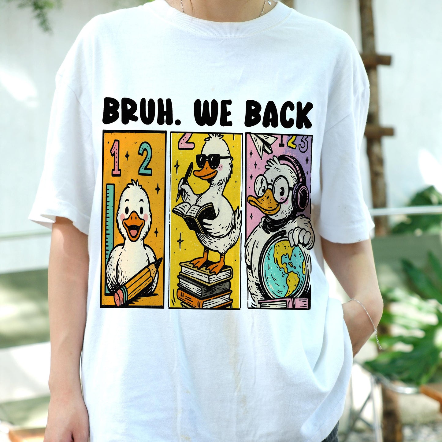 Bruh We Back Shirt, Funny Duck Back to School Tee, Teacher Student Gift, Cute Cartoon Animal T-Shirt, Classroom Humor Top