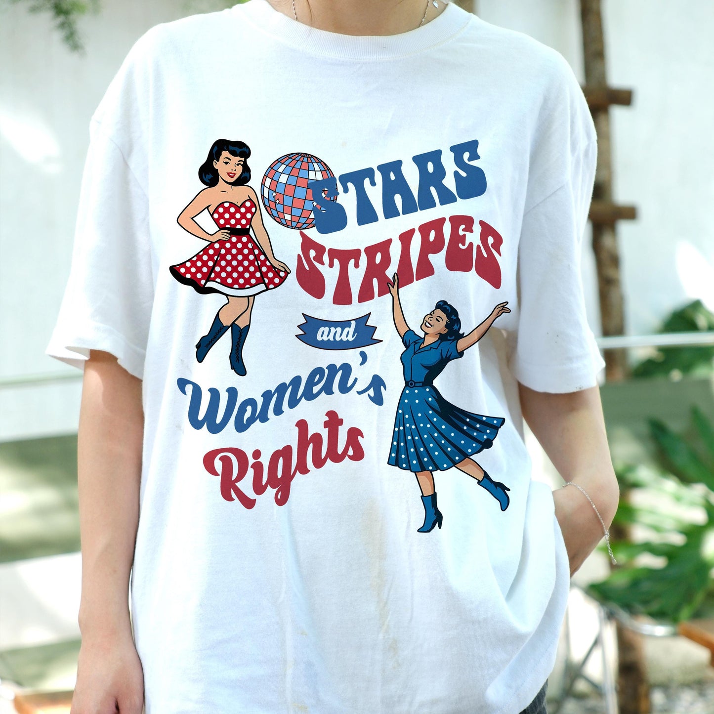 Stars Stripes and Women's Rights Shirt, Retro Feminist Tee, 4th of July Vintage Girl Power Shirt, Independence Day Equality T-Shirt