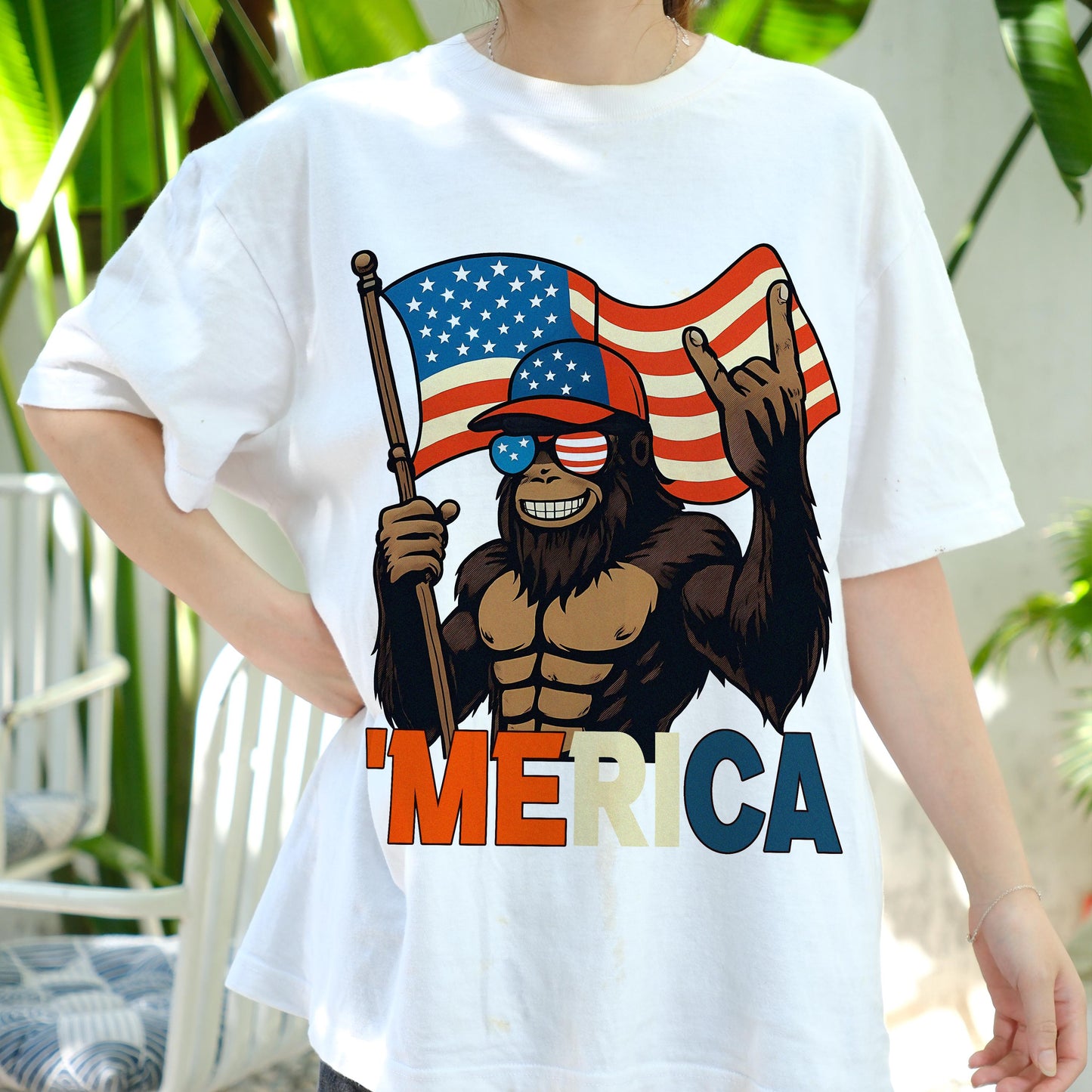 Funny Gorilla USA Shirt, Patriotic July 4th Muscle Ape Tee, 'Merica American Flag T-Shirt, Independence Day Party Shirt for Men Women