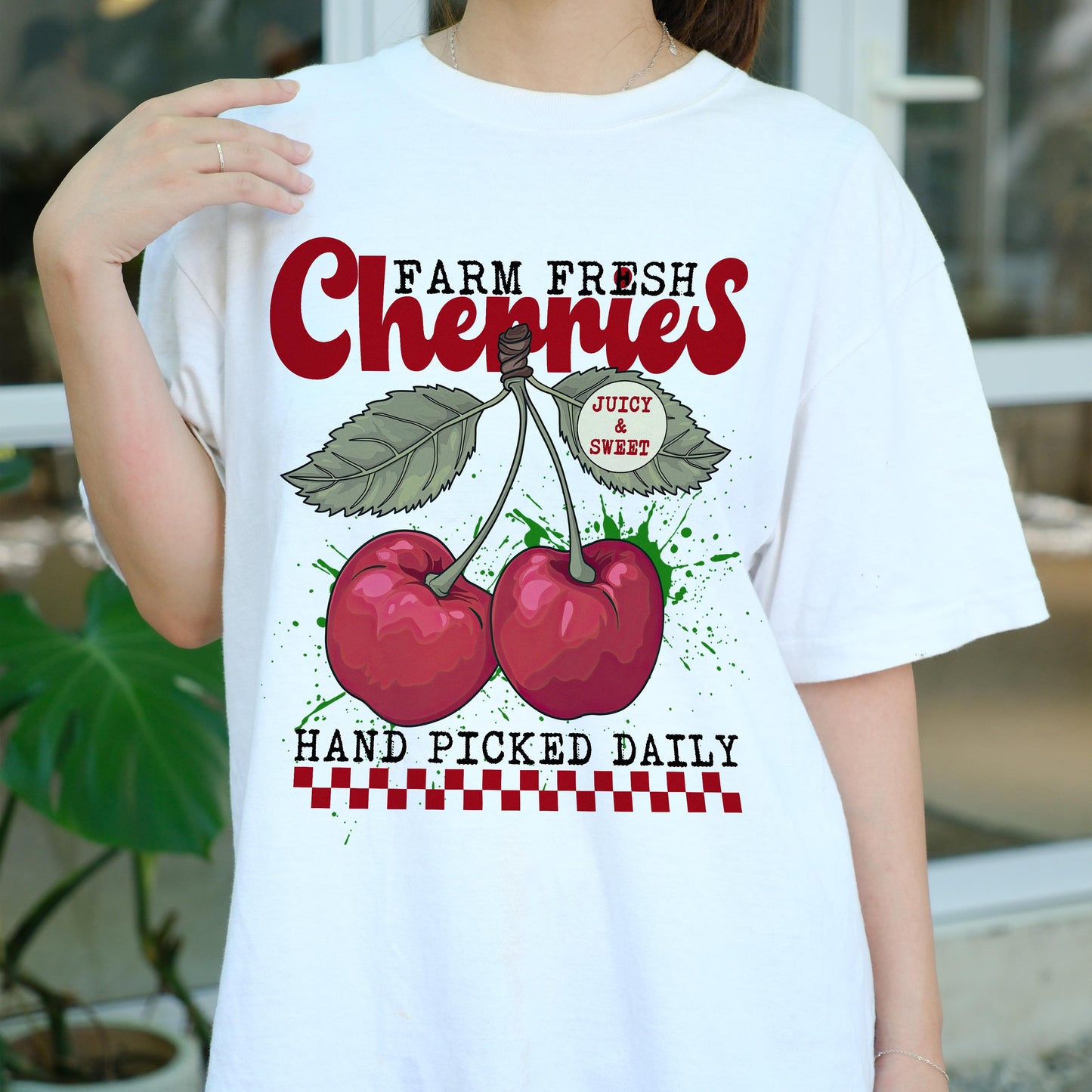 Farm Fresh Cherries Shirt, Juicy Sweet Fruit Tee, Hand Picked Daily Retro Graphic T-Shirt, Summer Farmers Market Vintage Aesthetic Tee