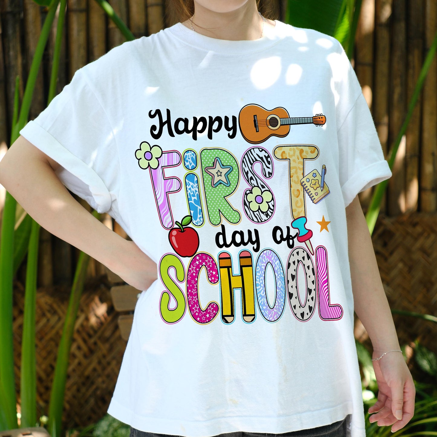 Happy First Day of School Shirt, Back to School T-Shirt for Teachers Kids Students, Cute Colorful School Graphic Tee, First Day Gift