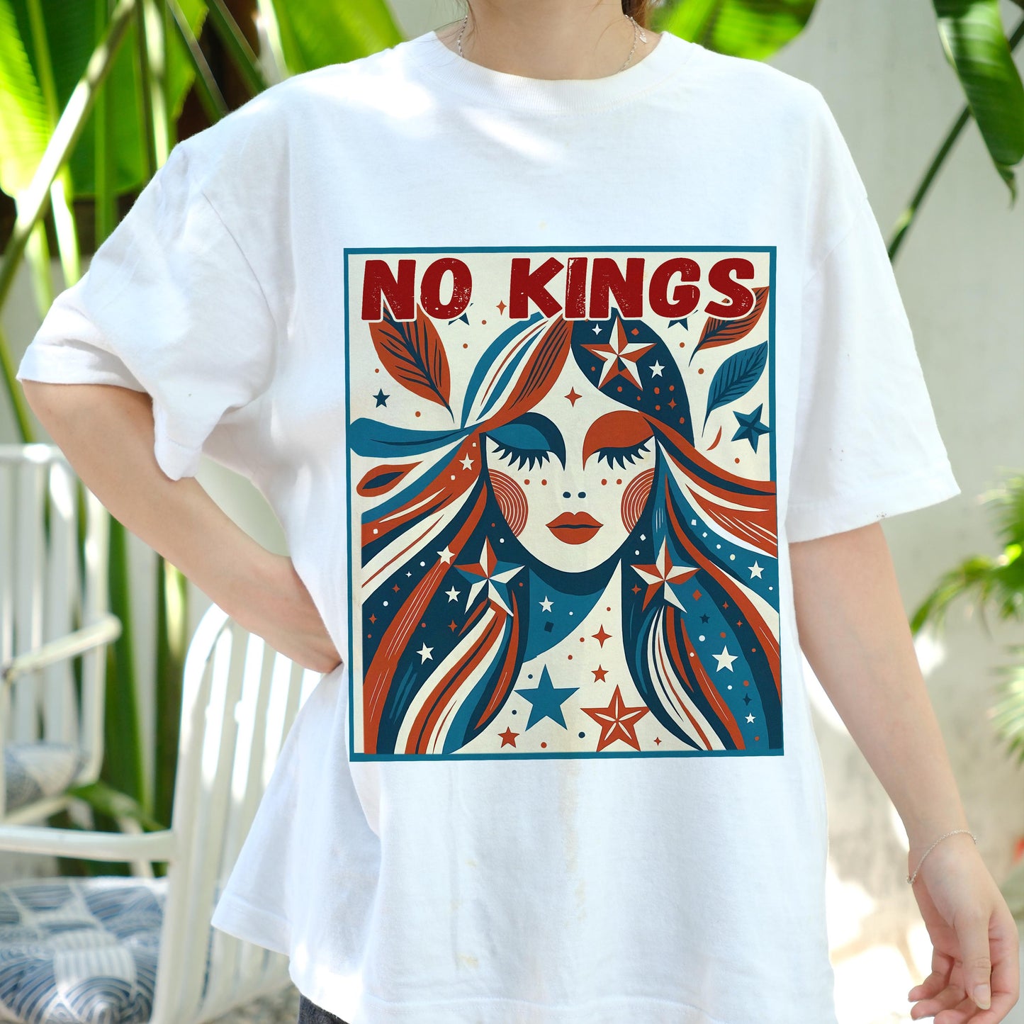 No Kings Shirt, Retro Patriotic Woman Tee, Anti Monarchy Shirt, 4th of July Top, Boho Political T-Shirt, Freedom Graphic Tee