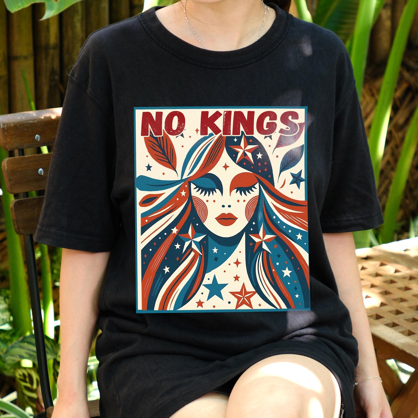 No Kings Shirt, Retro Patriotic Woman Tee, Anti Monarchy Shirt, 4th of July Top, Boho Political T-Shirt, Freedom Graphic Tee