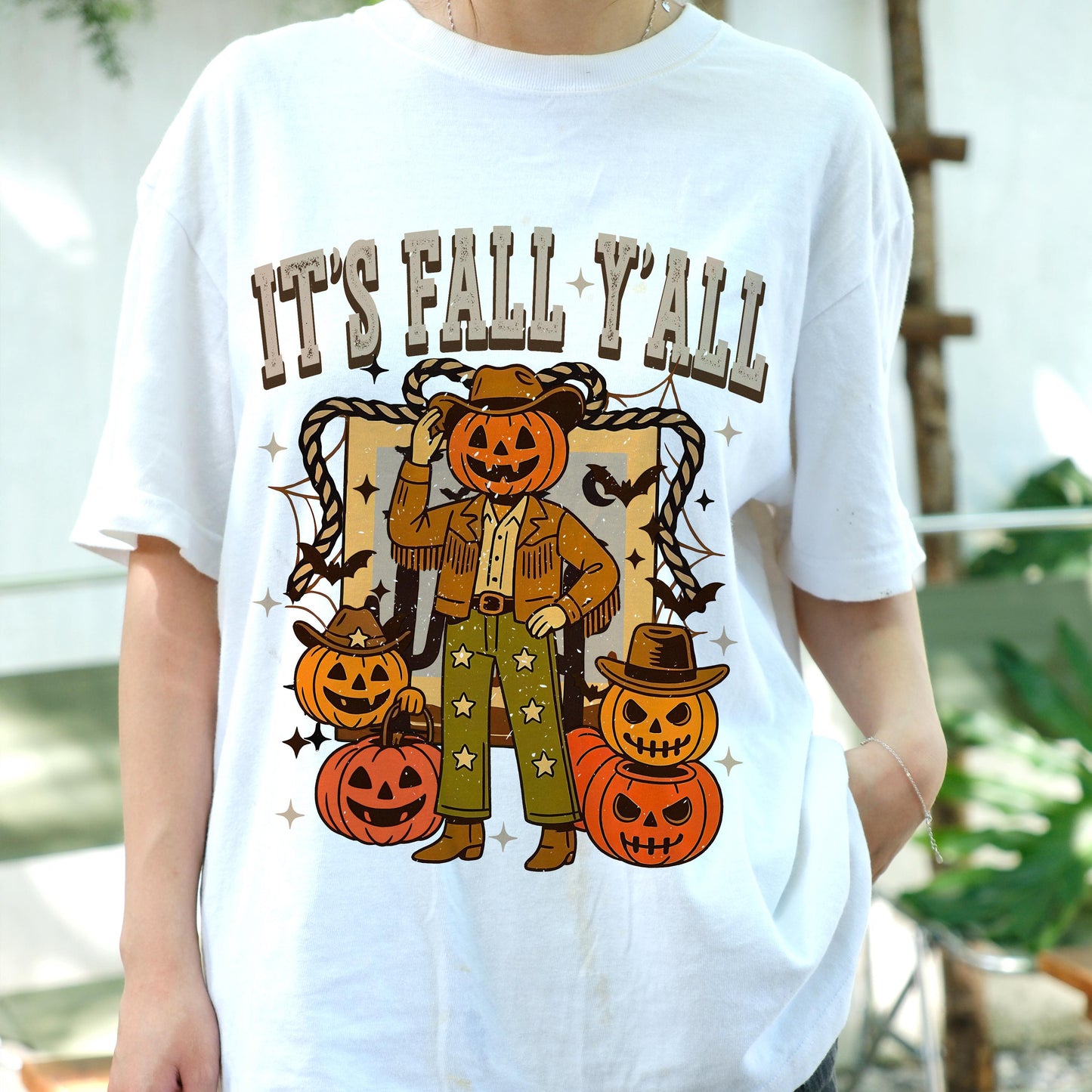 It’s Fall Y’all Shirt, Pumpkin Cowboy Tee, Retro Fall Halloween T-Shirt, Western Autumn Graphic Top, Fall Season Gift, Cute Fall Tee