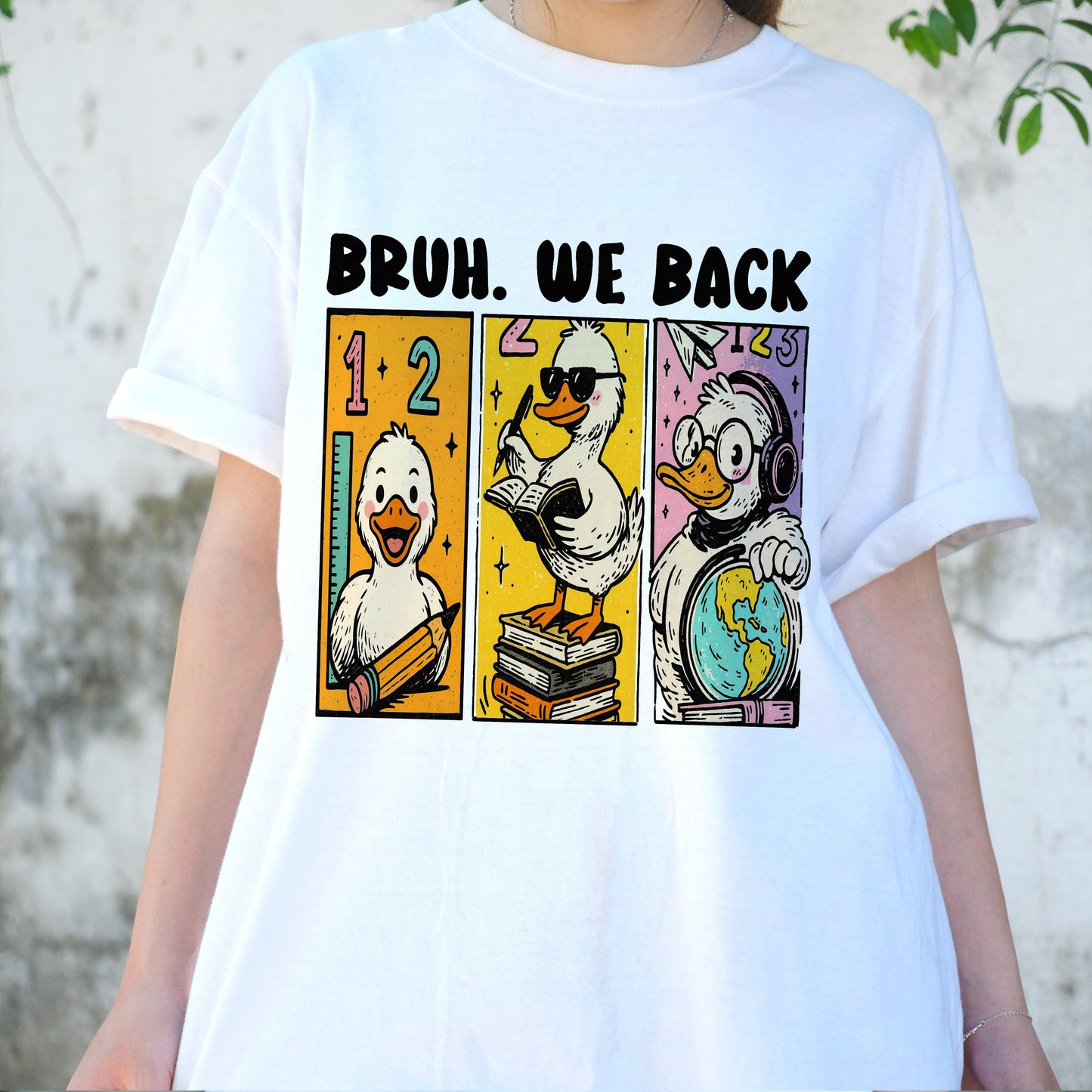 Bruh We Back Shirt, Funny Duck Back to School Tee, Teacher Student Gift, Cute Cartoon Animal T-Shirt, Classroom Humor Top