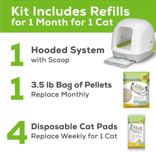 Purina Tidy Cats BREEZE Hooded Litter Box System Starter Kit With Pellets & Pads