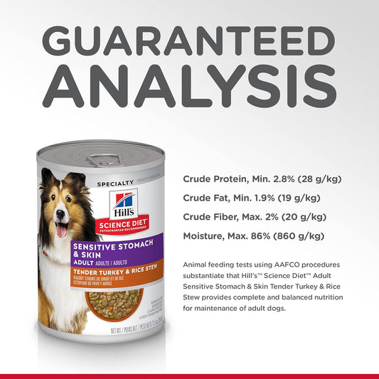 Hill's Science Diet Wet Dog Food Adult Sensitive Stomach & Skin Turkey & Rice, 12.5 oz. Cans 12-Pack