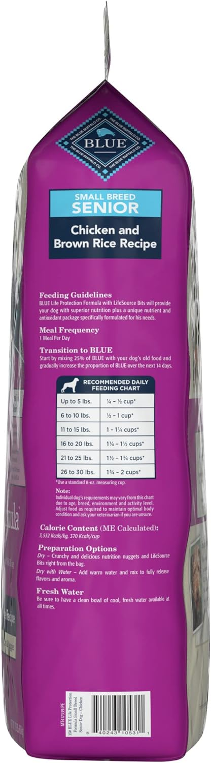 Blue Buffalo Senior Small Breed Dry Dog Food, Life Protection Formula, Natural Chicken & Brown Rice Flavor
