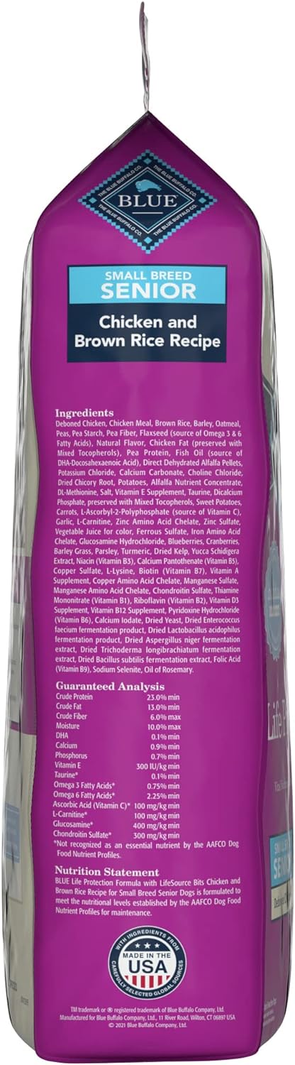 Blue Buffalo Senior Small Breed Dry Dog Food, Life Protection Formula, Natural Chicken & Brown Rice Flavor
