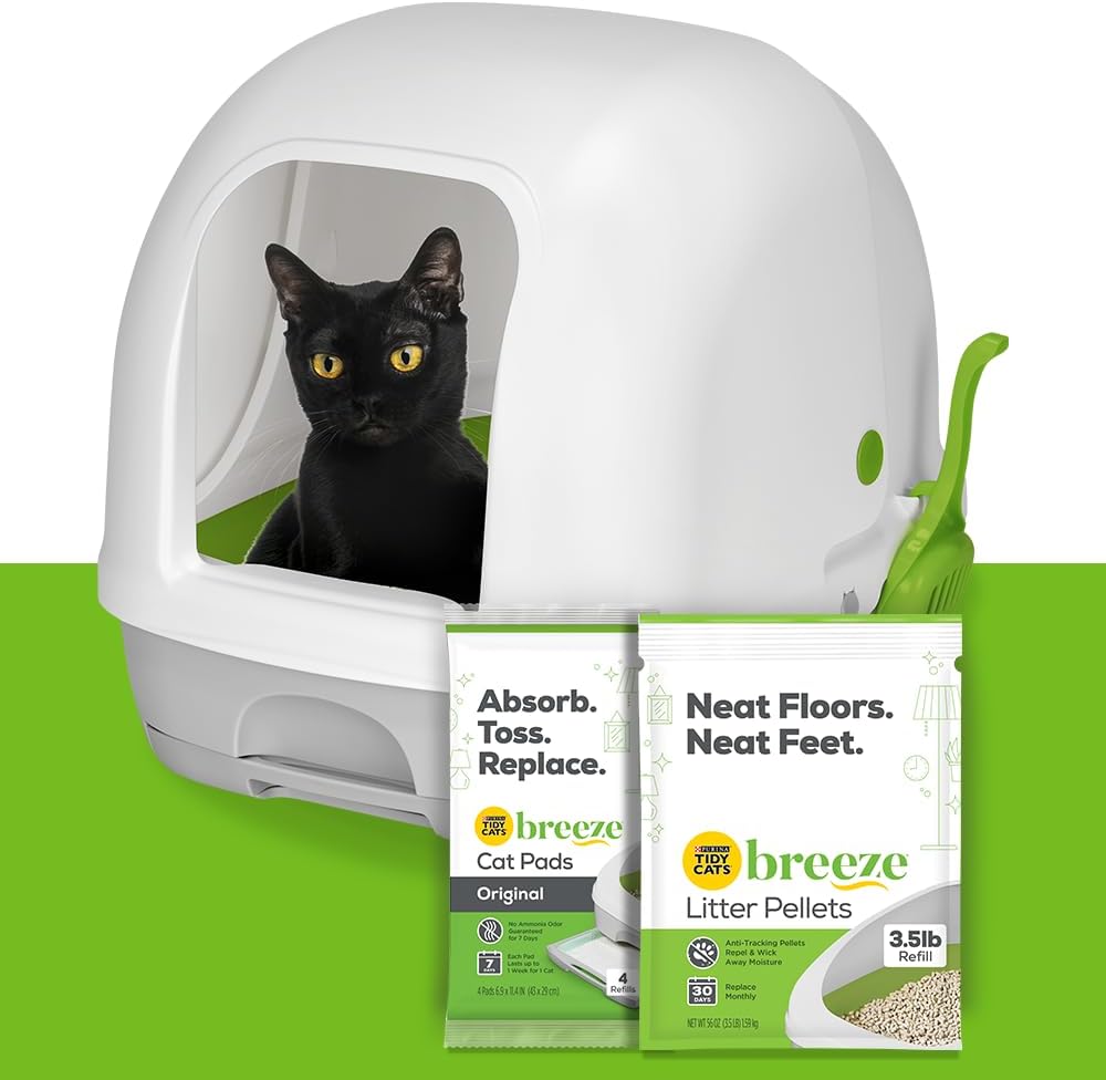 Purina Tidy Cats BREEZE Hooded Litter Box System Starter Kit With Pellets & Pads -  Litter Box Purina Tidy Cats