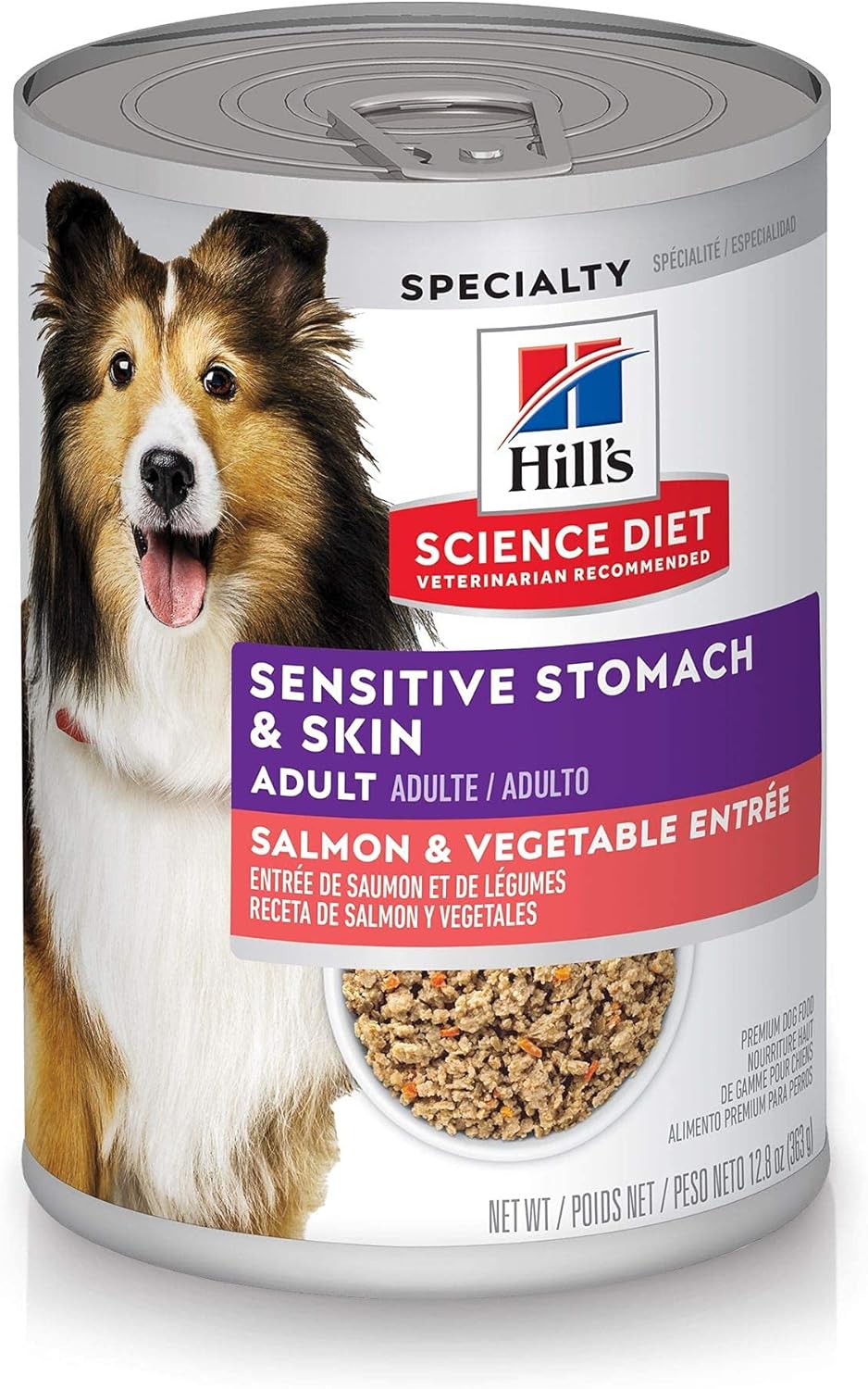 Hill's Science Diet Adult Sensitive Stomach & Skin Canned Dog Food Salmon & Vegetable Entree, 12.8 oz, 12-Pack -  Wet Dog Food Hill's Science