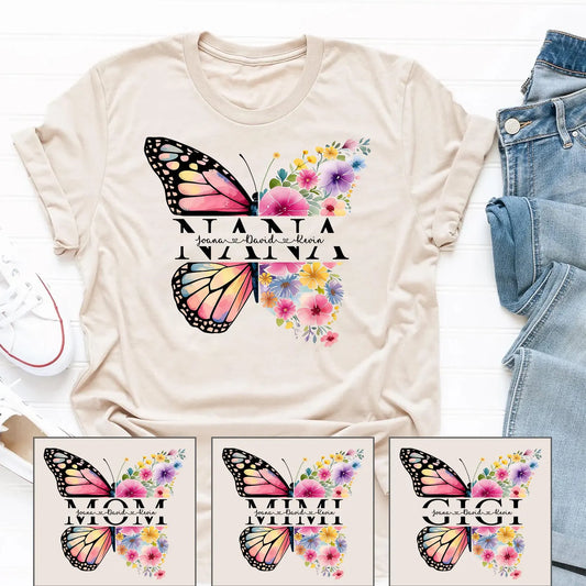 Nana Shirt, Mother's Day Shirt, Butterfly Grandma Shirt, Grandma With Kids Names Shirt, Custom Grandma Shirt