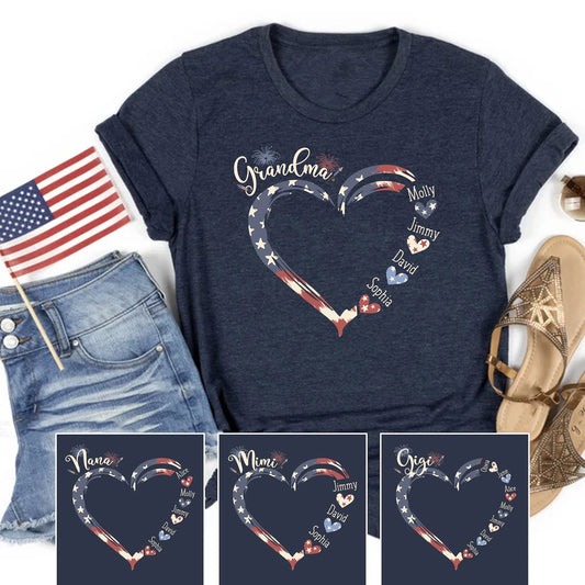 Grandma USA Flag With Grandkids Shirt, Personalized Grandma Patriotic Shirt, 4th July Nana Shirt, Mother's Day Gift, Mama Shirt