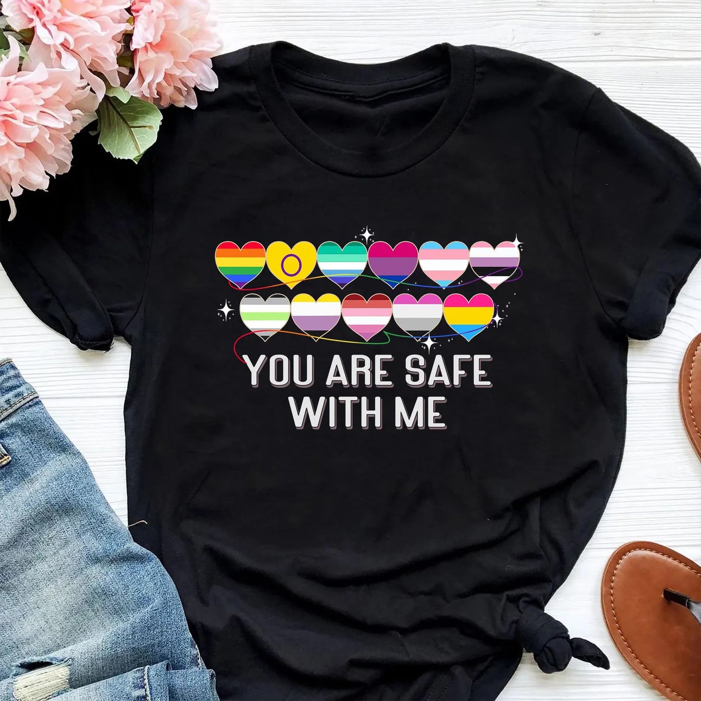 You Are Safe With Me Shirt, Lgbt Shirt, LGBT Support Shirt, Pride Month Shirt, Pride Heart Flag Shirt