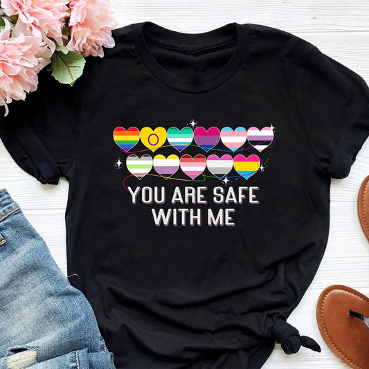You Are Safe With Me Shirt, Lgbt Shirt, LGBT Support Shirt, Pride Month Shirt, Pride Heart Flag Shirt