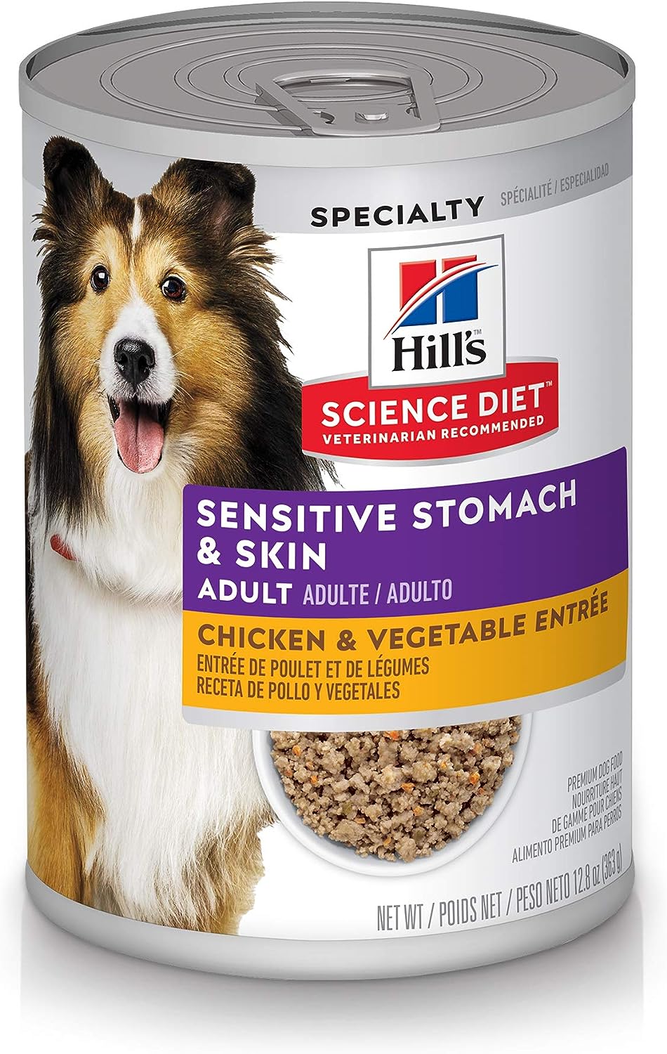 Hill's Science Diet Wet Dog Food, Adult, Sensitive Stomach & Skin, Chicken & Vegetable Entrée, 12.8 oz. Cans, 12-Pack -  Wet Dog Food Hill's Science