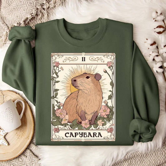 Capybara Tarot Card Shirt, Capybara Lover Shirt, Capybara Flower Shirt, Retro Capybara Shirt