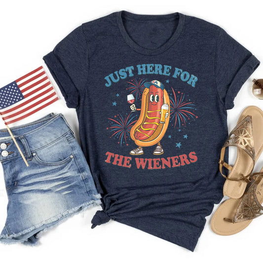 Just Here For The Wieners Shirt, Funny 4th of July, Hot Dog USA Shirt, Retro America Patriotic Shirt