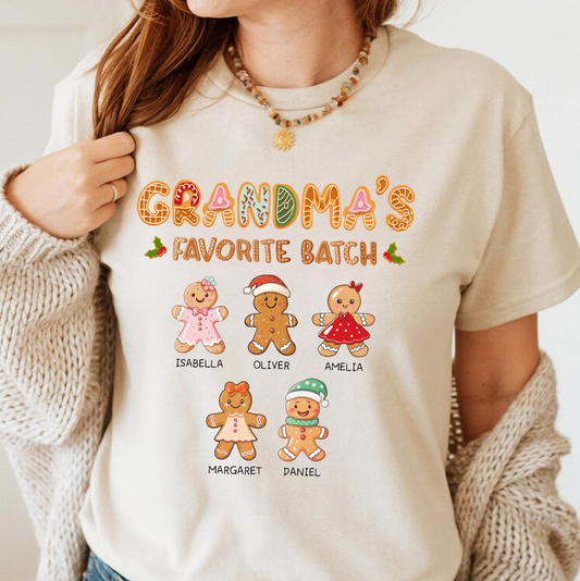 Personalized Grandmas Favorite Batch Shirt, Christmas Grandma Shirt, Grandma's Cookies Shirt, Gingerbeard Grandma Shirt