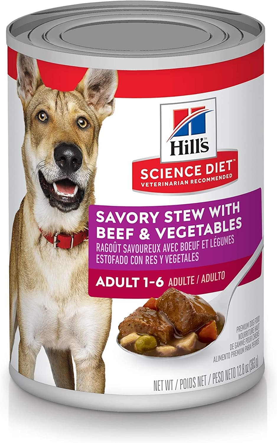 Hill's Science Diet Adult 1-6 Wet Dog Food, Savory Stew with Beef & Vegetables, 12.8 oz. Cans, 12-Pack -  Wet Dog Food Hill's Science