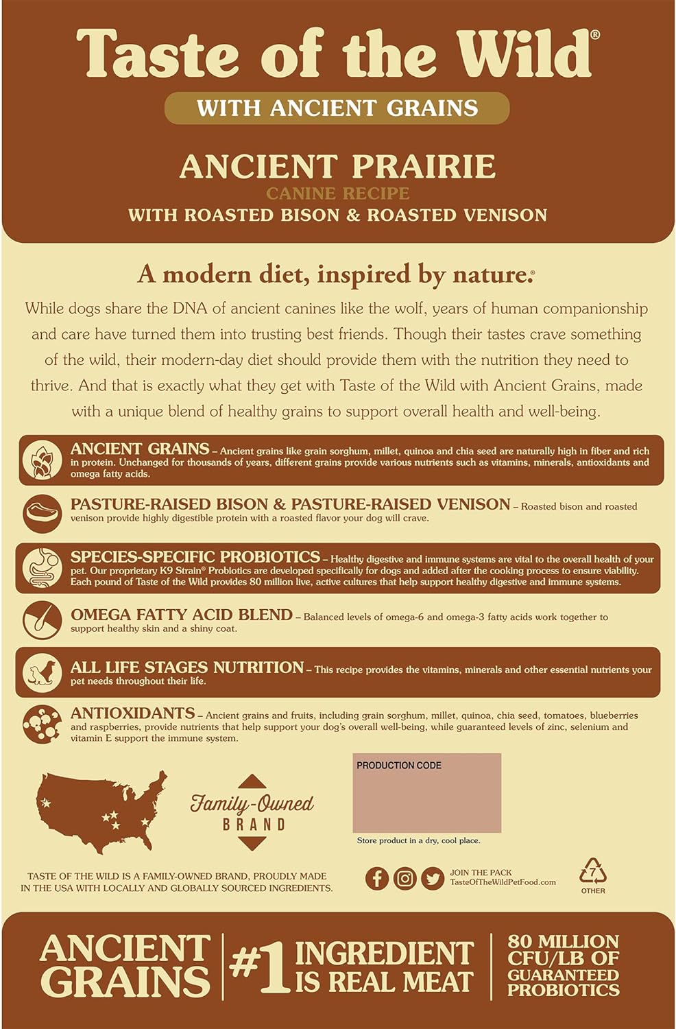 Taste of the Wild Ancient Prairie with Roasted Bison, Roasted Venison and Ancient Grains Dry Dog Food -  Dry Dog Food Taste of the Wild