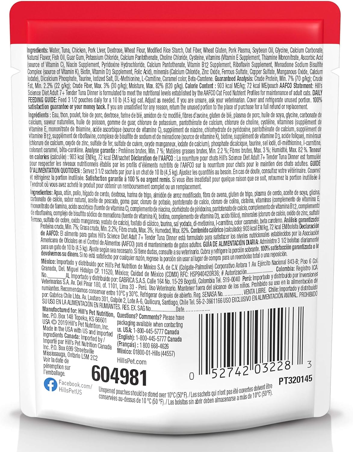 Hill's Science Diet Senior 7+ Tuna Wet Cat Food Pouches 2.8 oz, 24-Pack -  Wet Cat Food Hill's Science