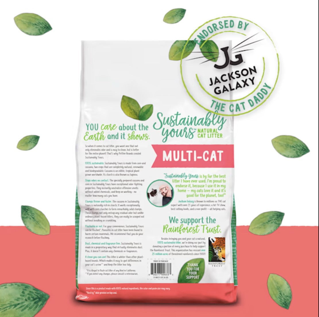 Sustainably Yours Multi-Cat From Corn & Cassava Natural Litter, 26 LB -  Natural Cat Litter Sustainably Yours