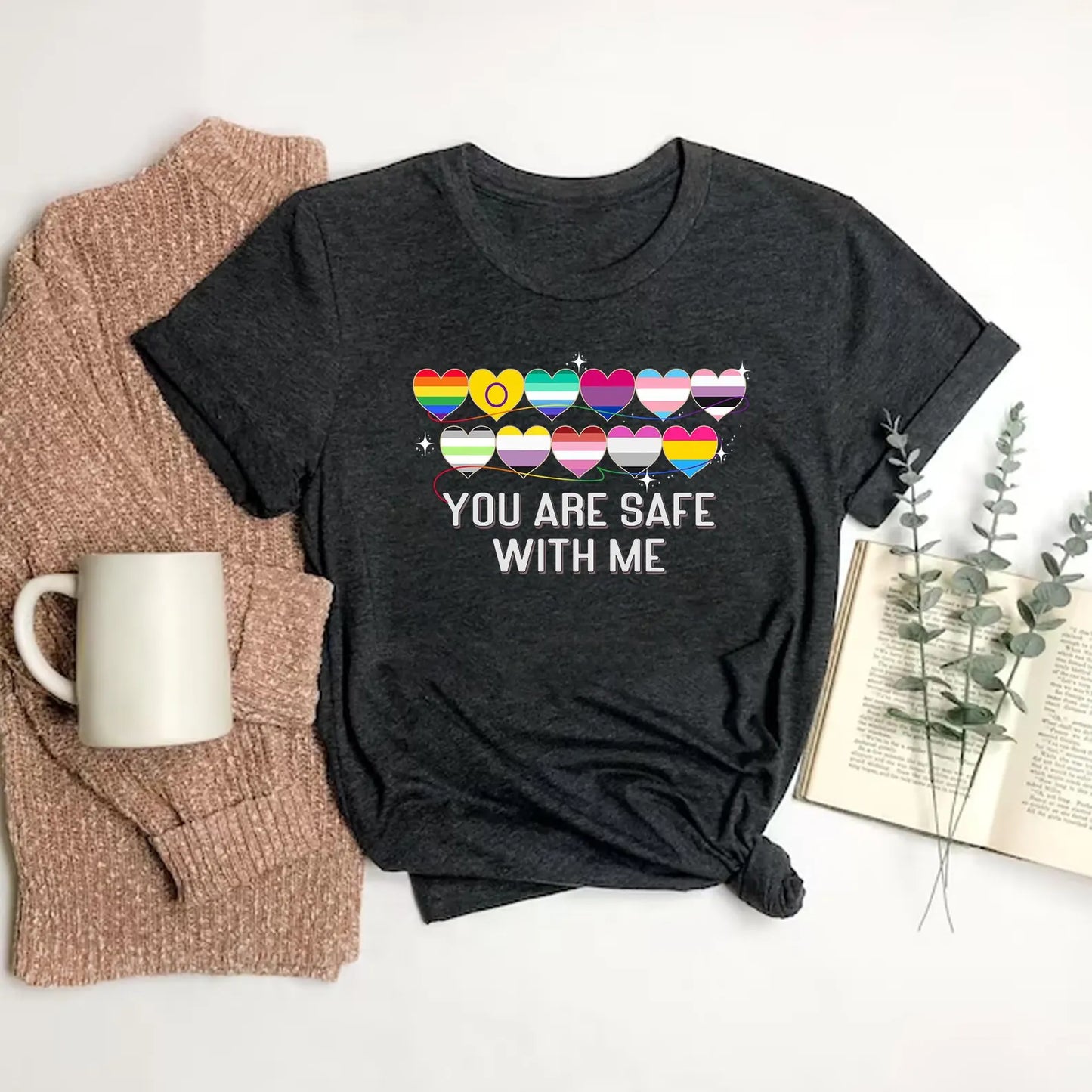You Are Safe With Me Shirt, Lgbt Shirt, LGBT Support Shirt, Pride Month Shirt, Pride Heart Flag Shirt