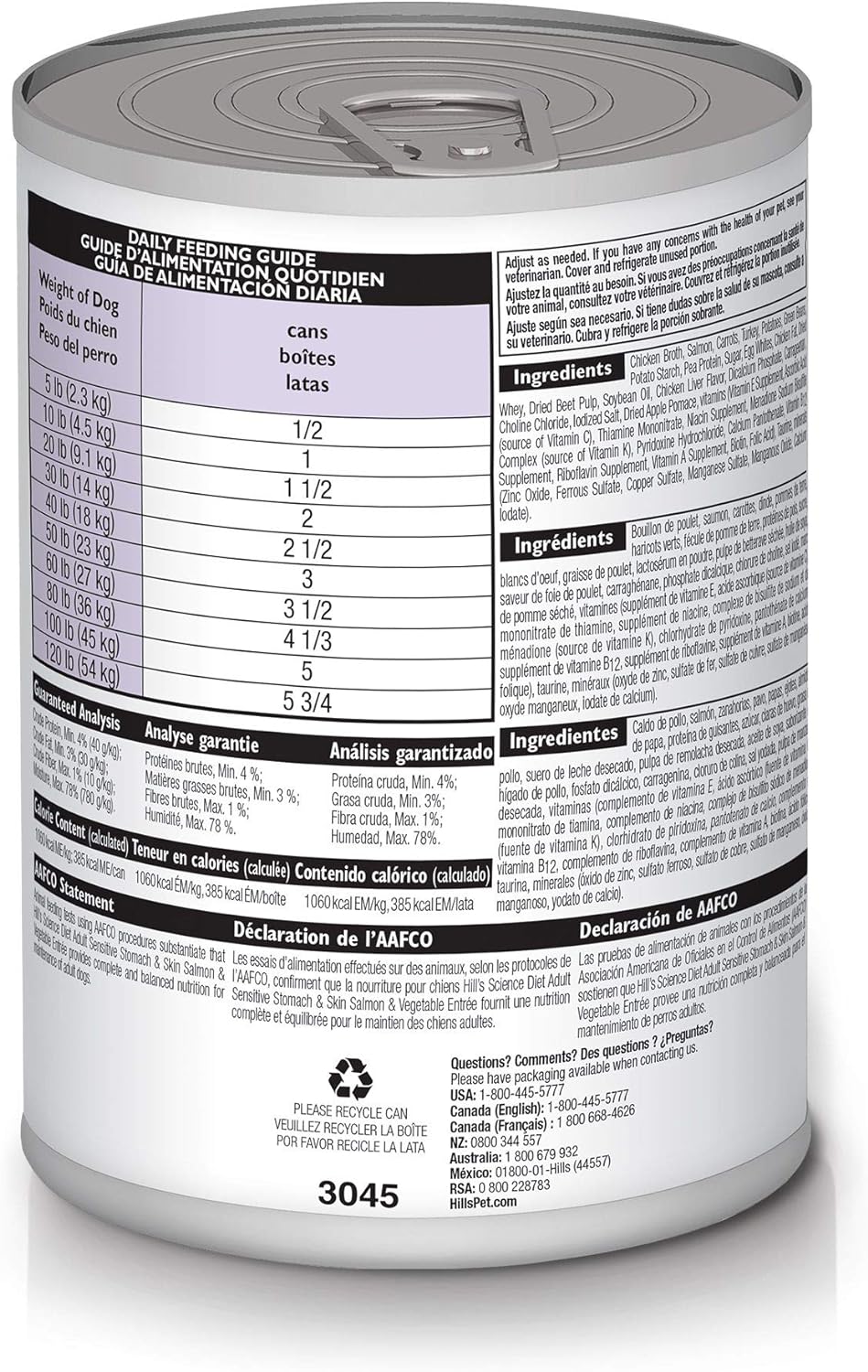 Hill's Science Diet Adult Sensitive Stomach & Skin Canned Dog Food Salmon & Vegetable Entree, 12.8 oz, 12-Pack -  Wet Dog Food Hill's Science