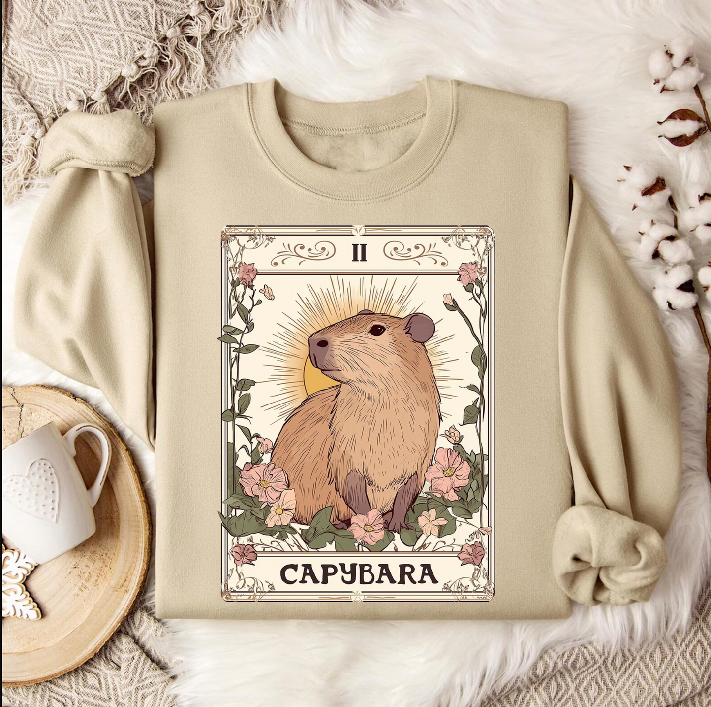 Capybara Tarot Card Shirt, Capybara Lover Shirt, Capybara Flower Shirt, Retro Capybara Shirt