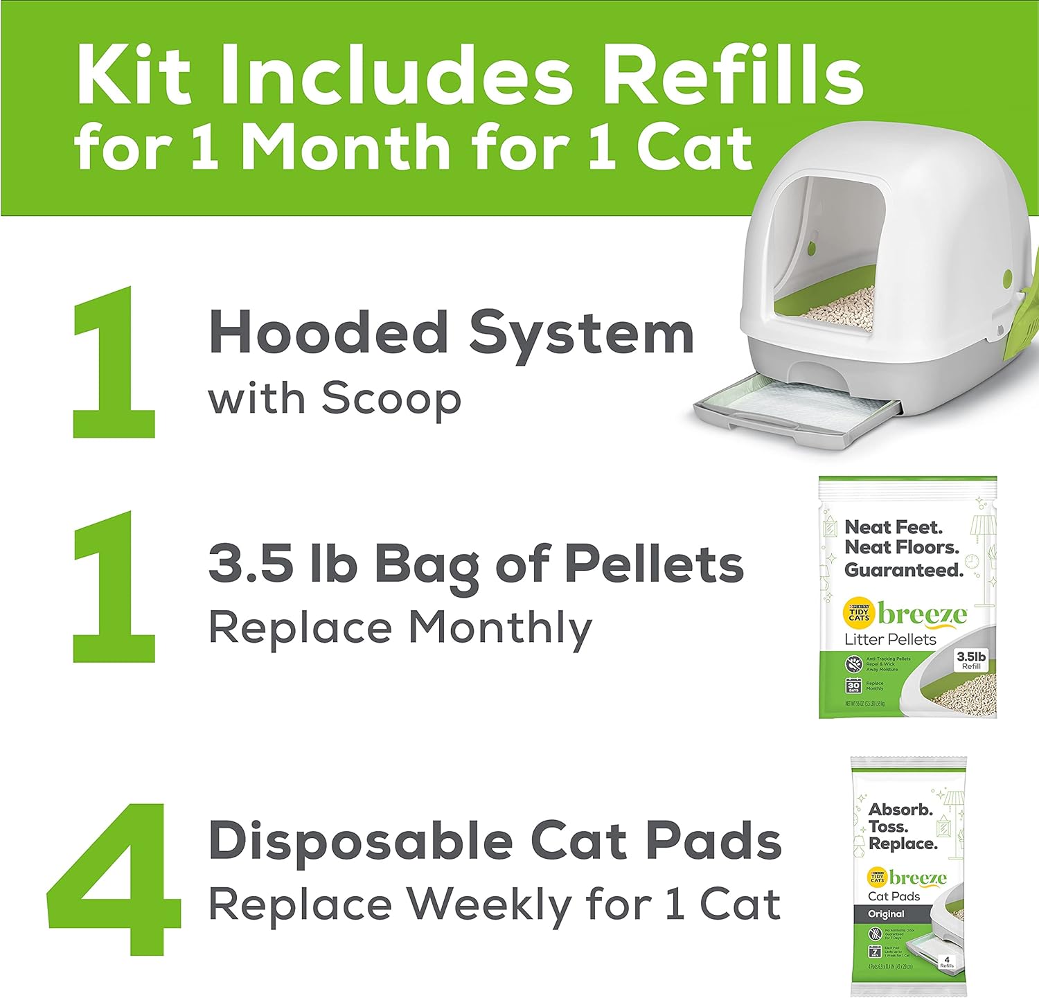 Purina Tidy Cats BREEZE Hooded Litter Box System Starter Kit With Pellets & Pads -  Litter Box Purina Tidy Cats