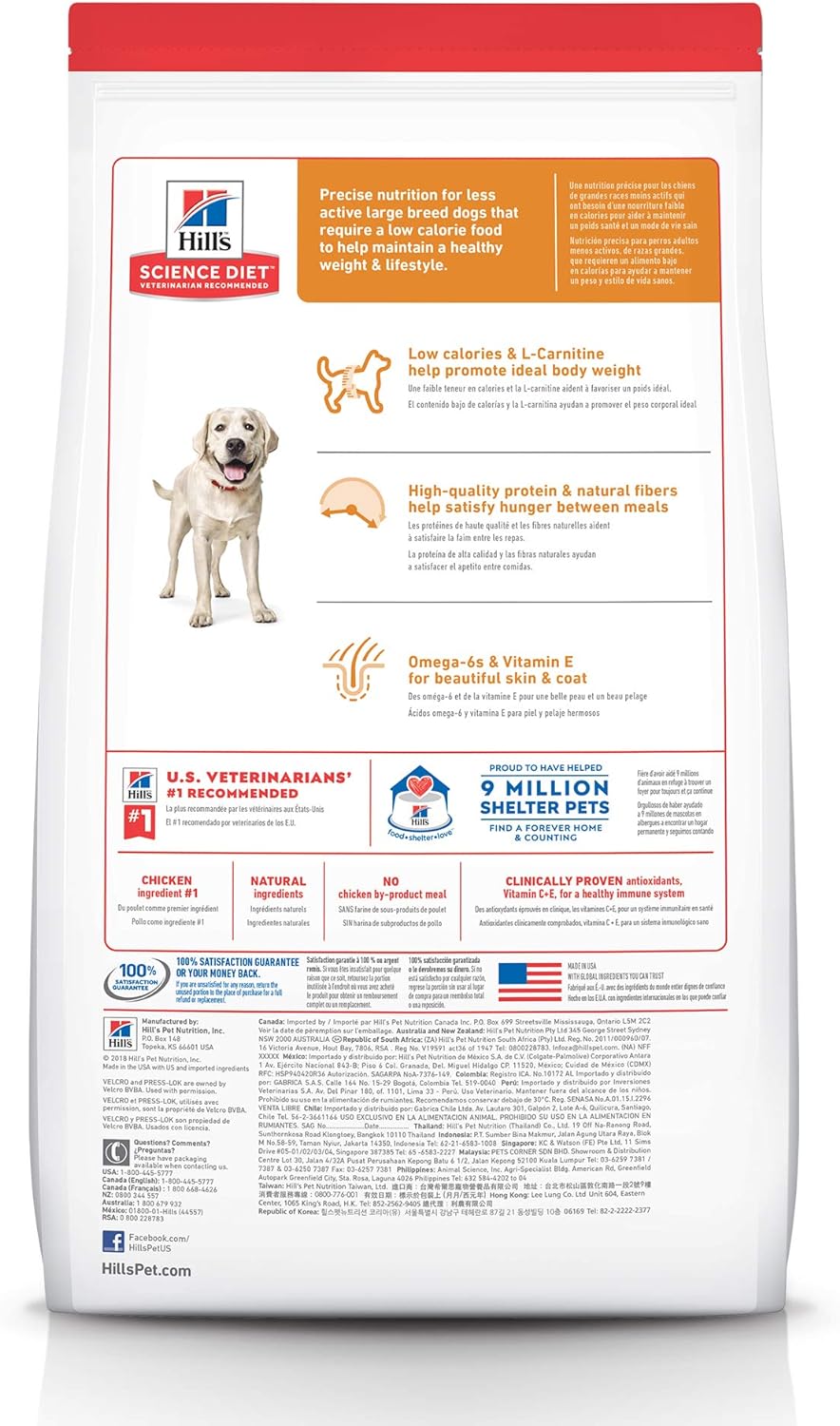 Hill's Science Diet Dry Dog Food, Adult, Large Breed, Light, Chicken Meal & Barley Recipe For Healthy Weight -  Dry Dog Food Hill's Science