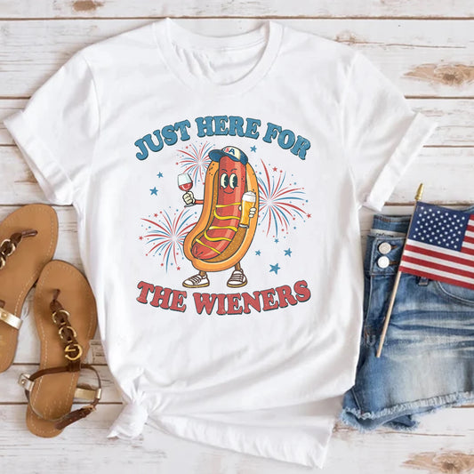 Just Here For The Wieners Shirt, Funny 4th of July, Hot Dog USA Shirt, Retro America Patriotic Shirt