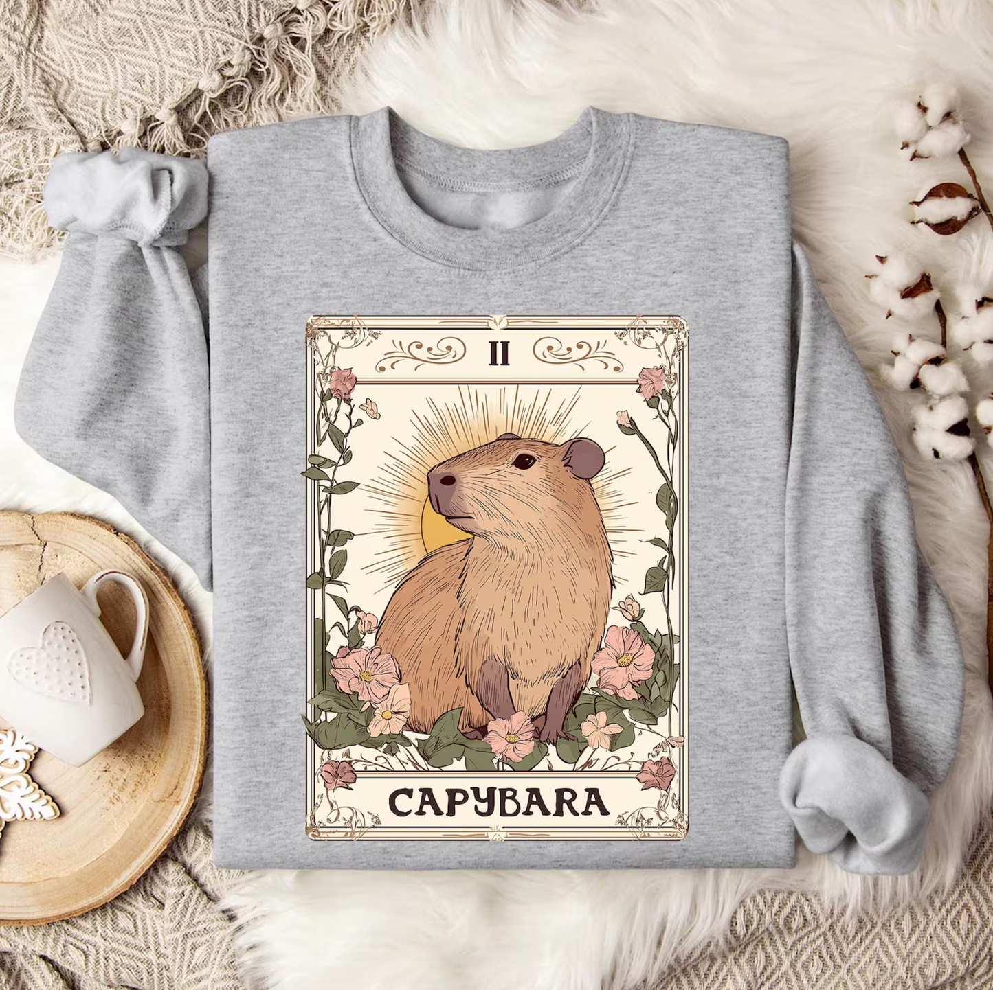Capybara Tarot Card Shirt, Capybara Lover Shirt, Capybara Flower Shirt, Retro Capybara Shirt