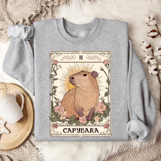 Capybara Tarot Card Shirt, Capybara Lover Shirt, Capybara Flower Shirt, Retro Capybara Shirt