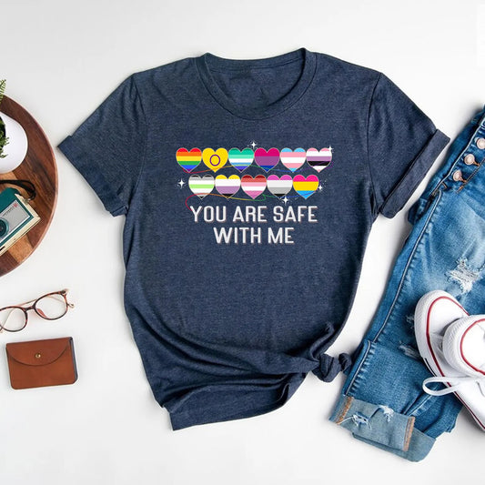 You Are Safe With Me Shirt, Lgbt Shirt, LGBT Support Shirt, Pride Month Shirt, Pride Heart Flag Shirt