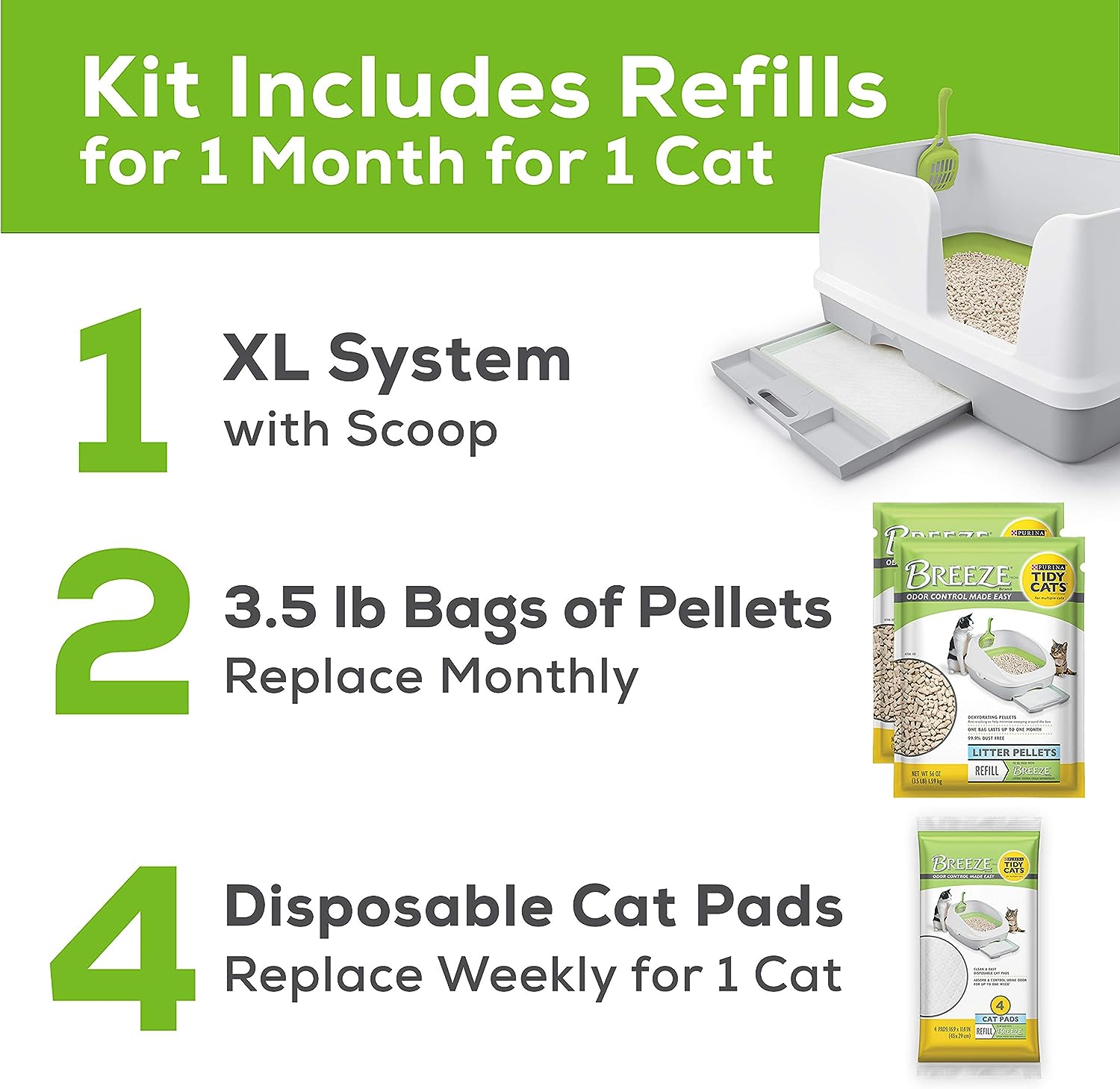 Purina Tidy Cats BREEZE XL Litter Box System Starter Kit With Pellets & Pads -  Litter Box Purina Tidy Cats