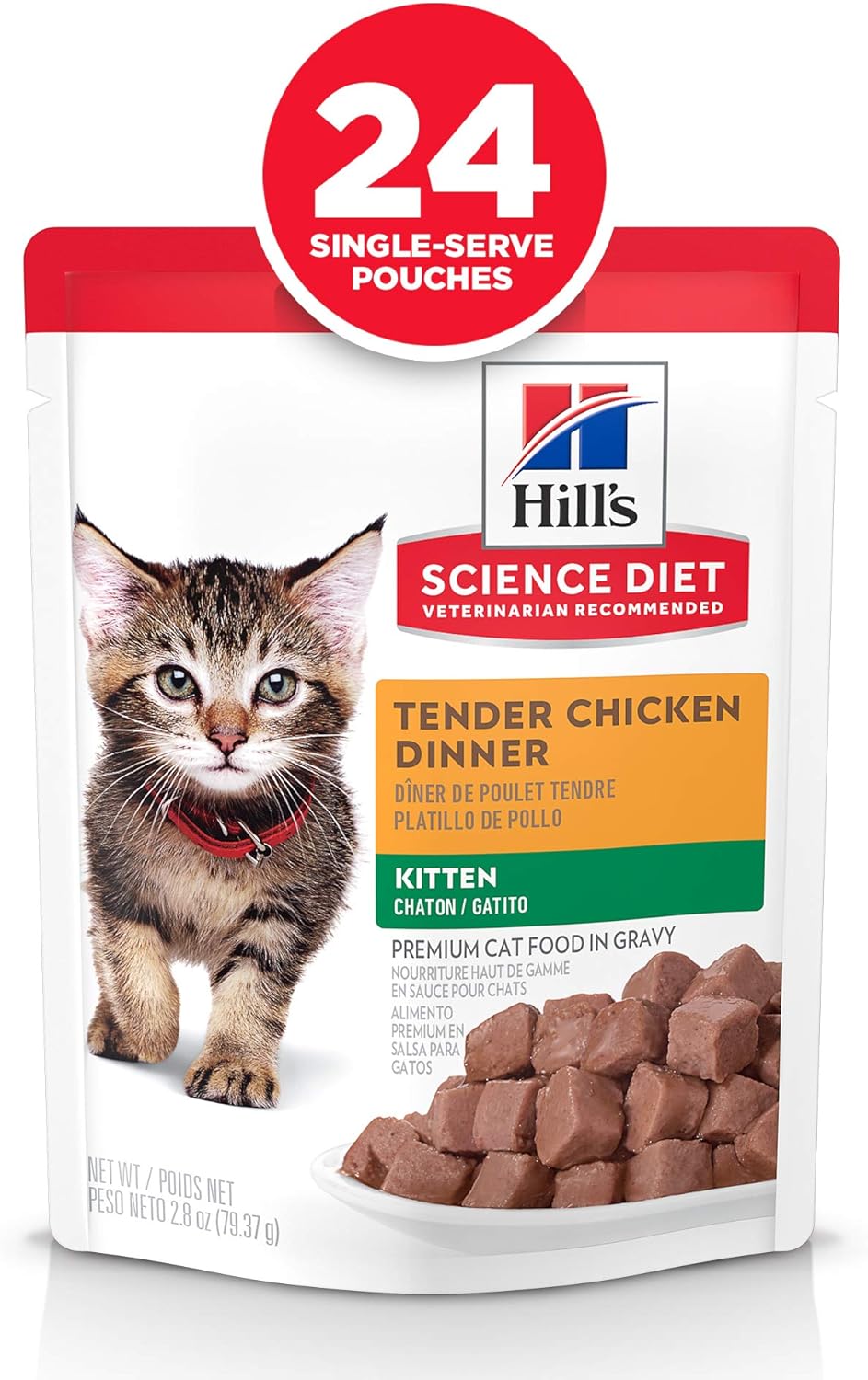 Hill's Science Diet Kitten Wet Cat Food Pouches, Chicken Recipe, 2.8 Ounce, 24-Pack -  Wet Cat Food Hill's Science