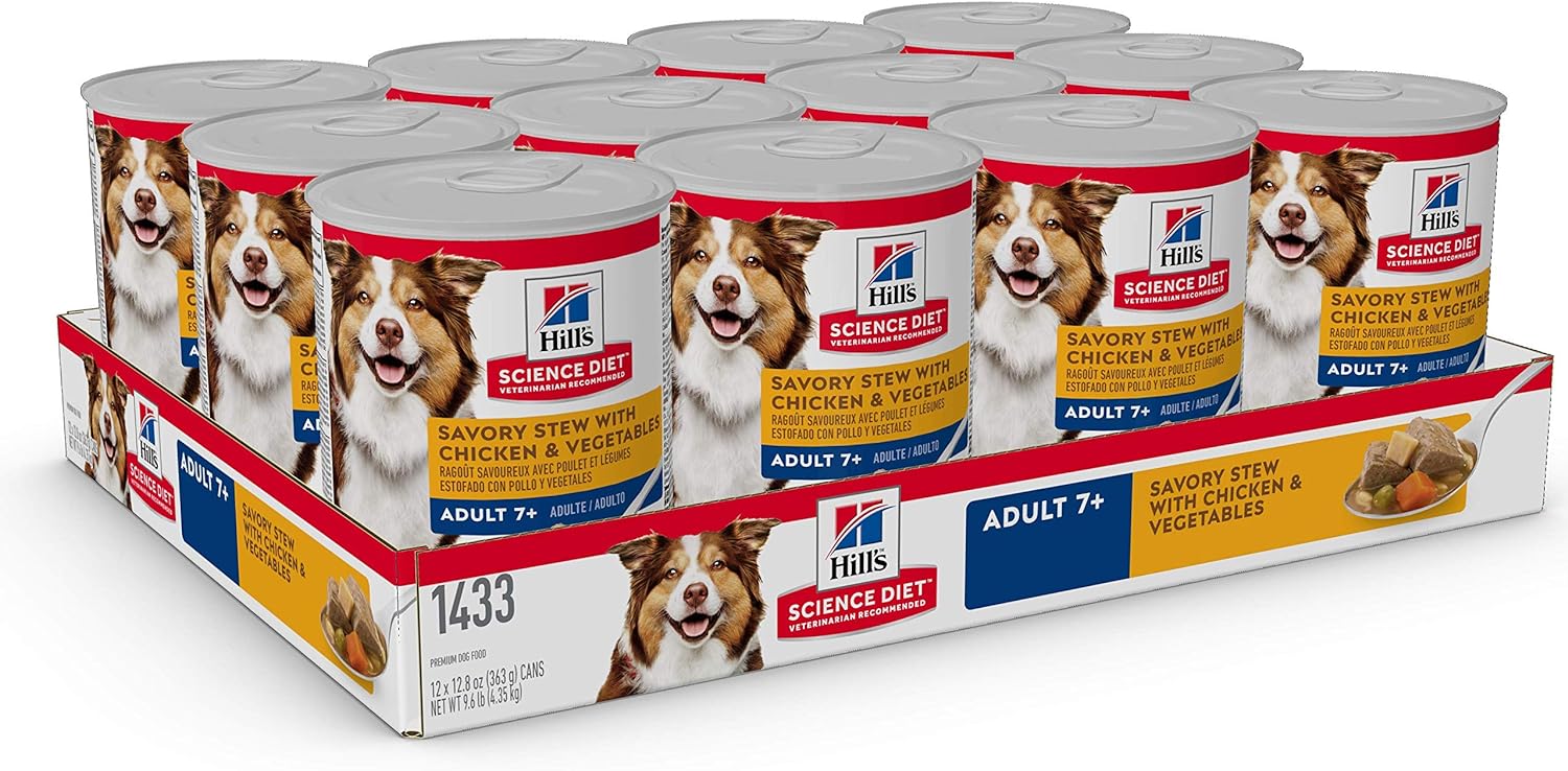 Hill's Science Diet Senior 7+ Wet Dog Food, Savory Stew With Chicken & Vegetables, 12.8 oz. Cans, 12-Pack -  Wet Dog Food Hill's Science