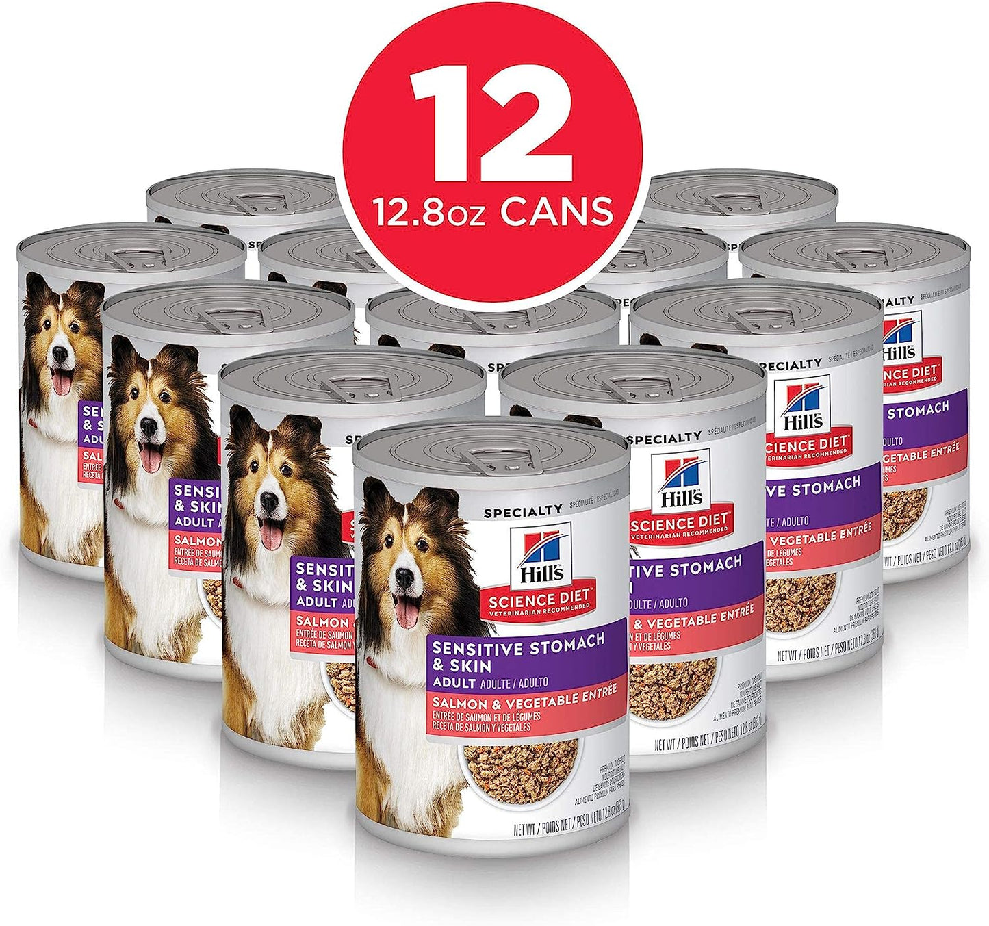Hill's Science Diet Adult Sensitive Stomach & Skin Canned Dog Food Salmon & Vegetable Entree, 12.8 oz, 12-Pack -  Wet Dog Food Hill's Science