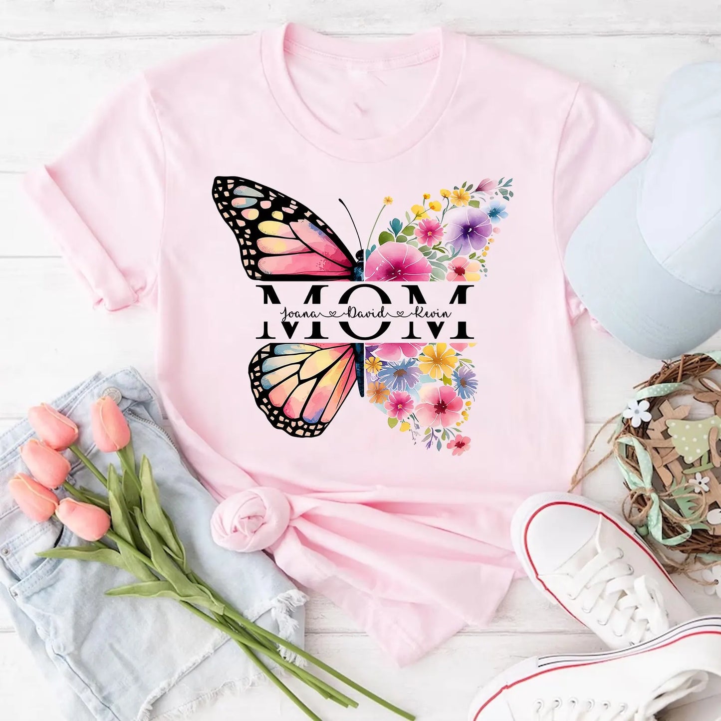 Nana Shirt, Mother's Day Shirt, Butterfly Grandma Shirt, Grandma With Kids Names Shirt, Custom Grandma Shirt