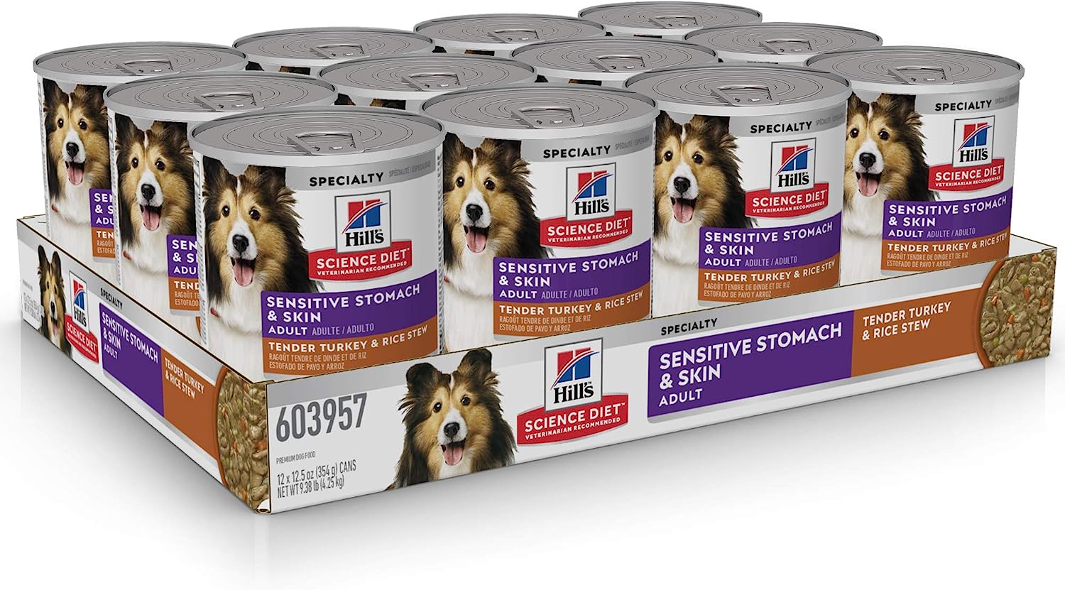 Hill's Science Diet Wet Dog Food Adult Sensitive Stomach & Skin Turkey & Rice, 12.5 oz. Cans 12-Pack -  Wet Dog Food Hill's Science