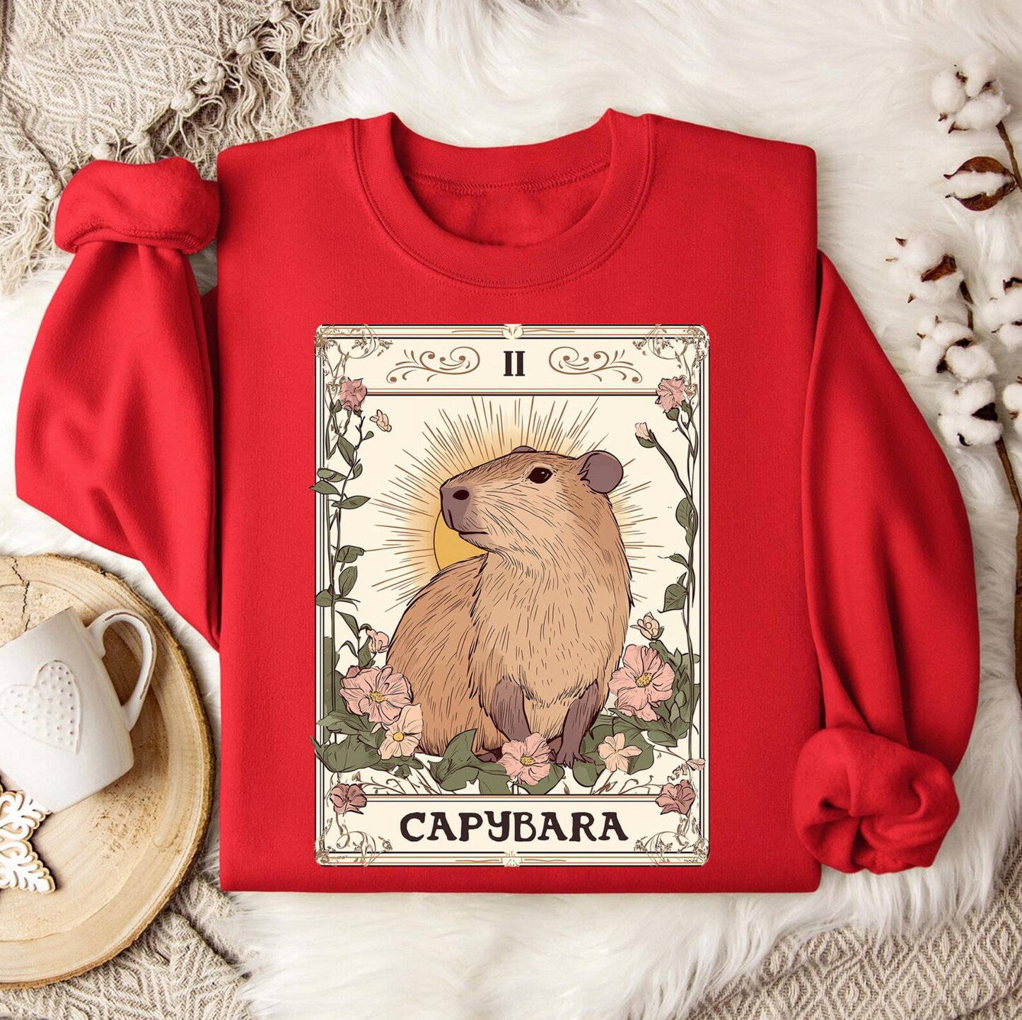Capybara Tarot Card Shirt, Capybara Lover Shirt, Capybara Flower Shirt, Retro Capybara Shirt
