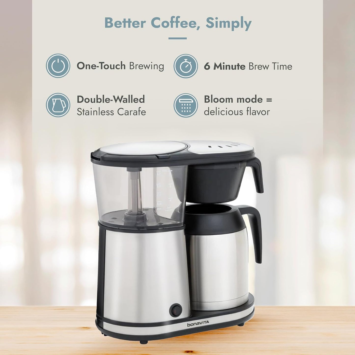 Bonavita Connoisseur 8 Cup Drip Coffee Maker Machine, One-Touch Pour Over Brewer