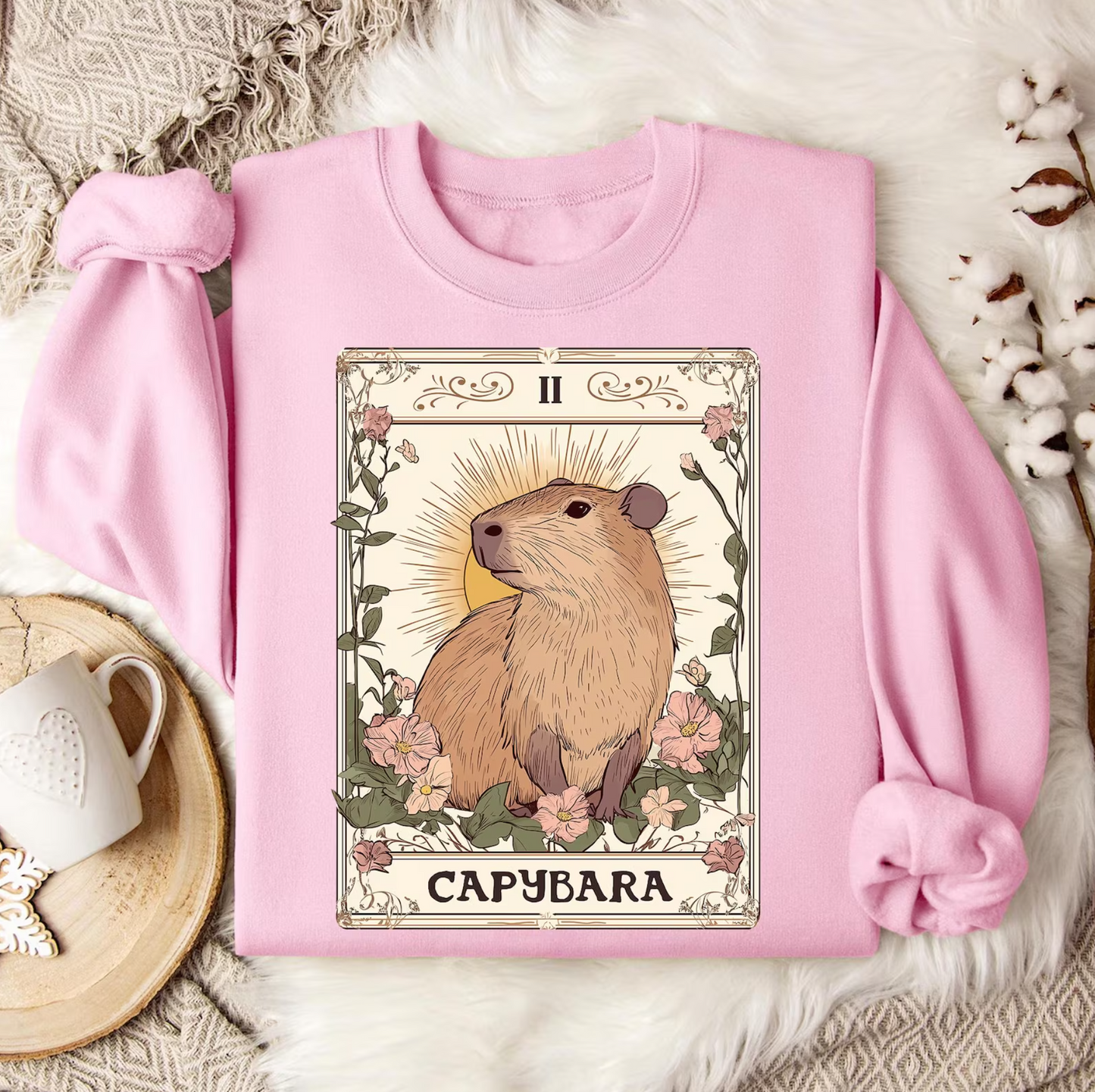 Capybara Tarot Card Shirt, Capybara Lover Shirt, Capybara Flower Shirt, Retro Capybara Shirt