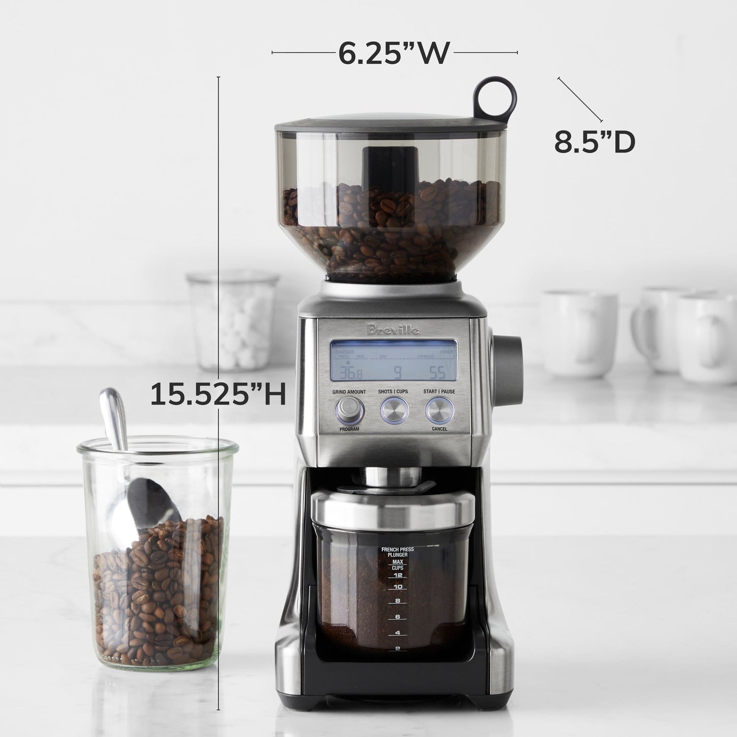 Breville Smart Grinder Pro Coffee Bean Grinder, Stainless Steel BCG820BSS