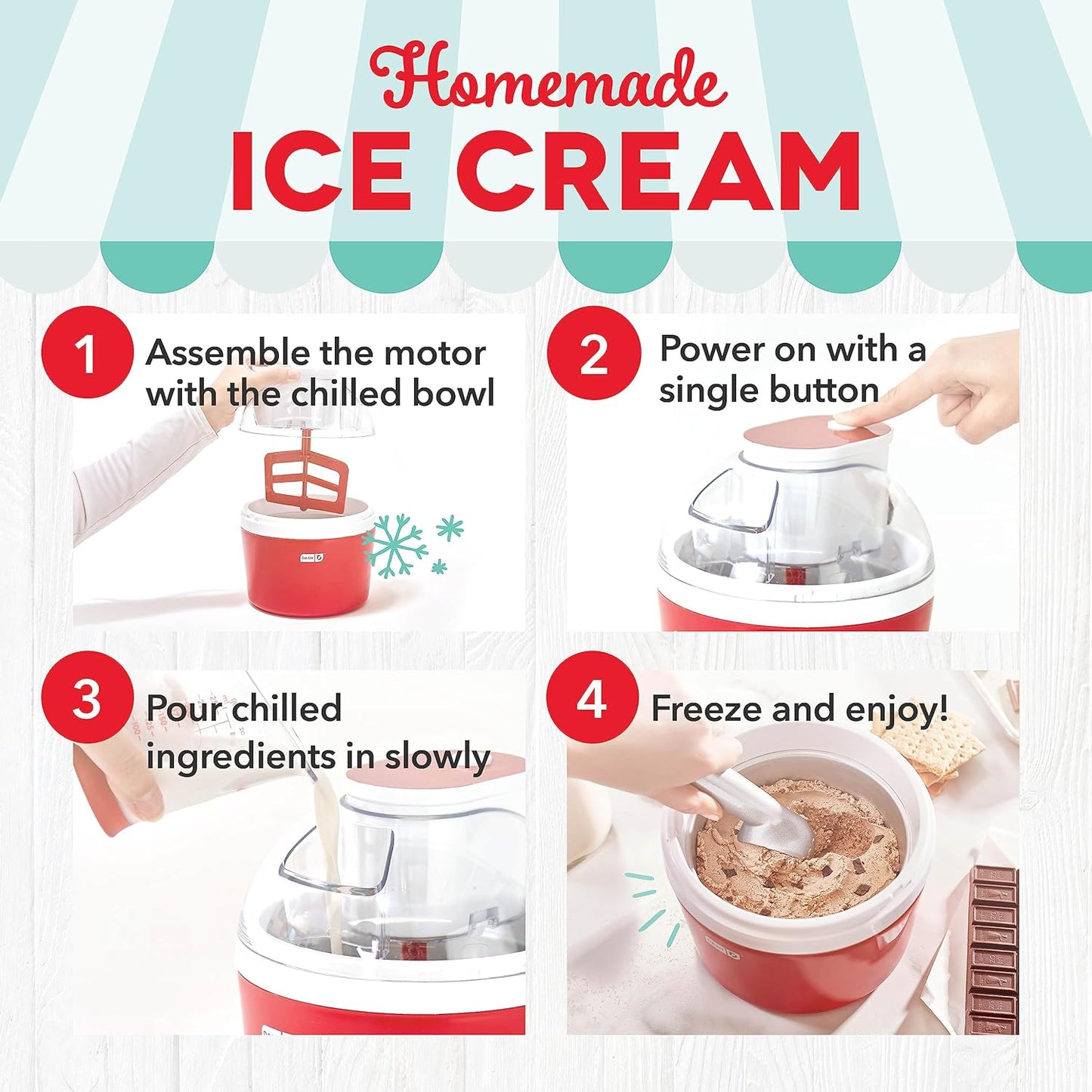 DASH Everyday Ice Cream Maker with Mixing Bowl & Ice Pop Molds, 1 QT